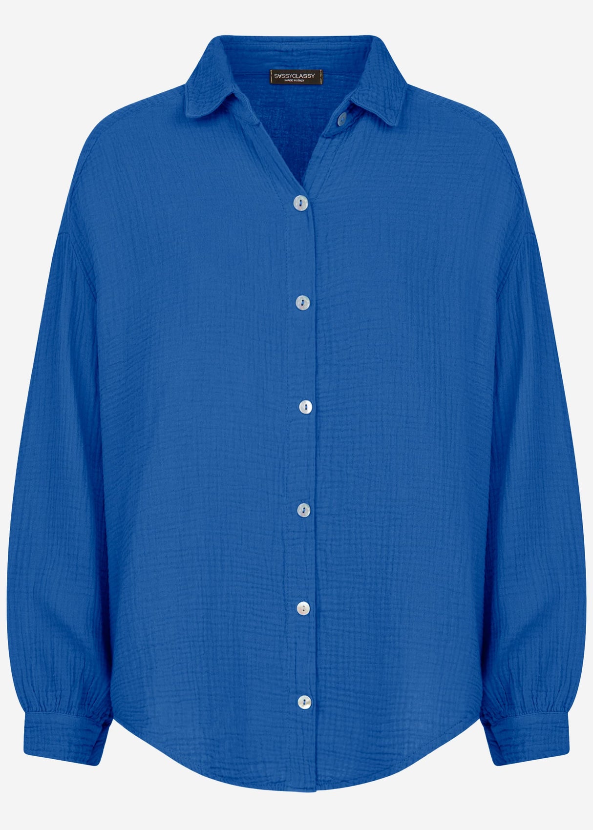 Muslin blouse oversize, short, royal blue