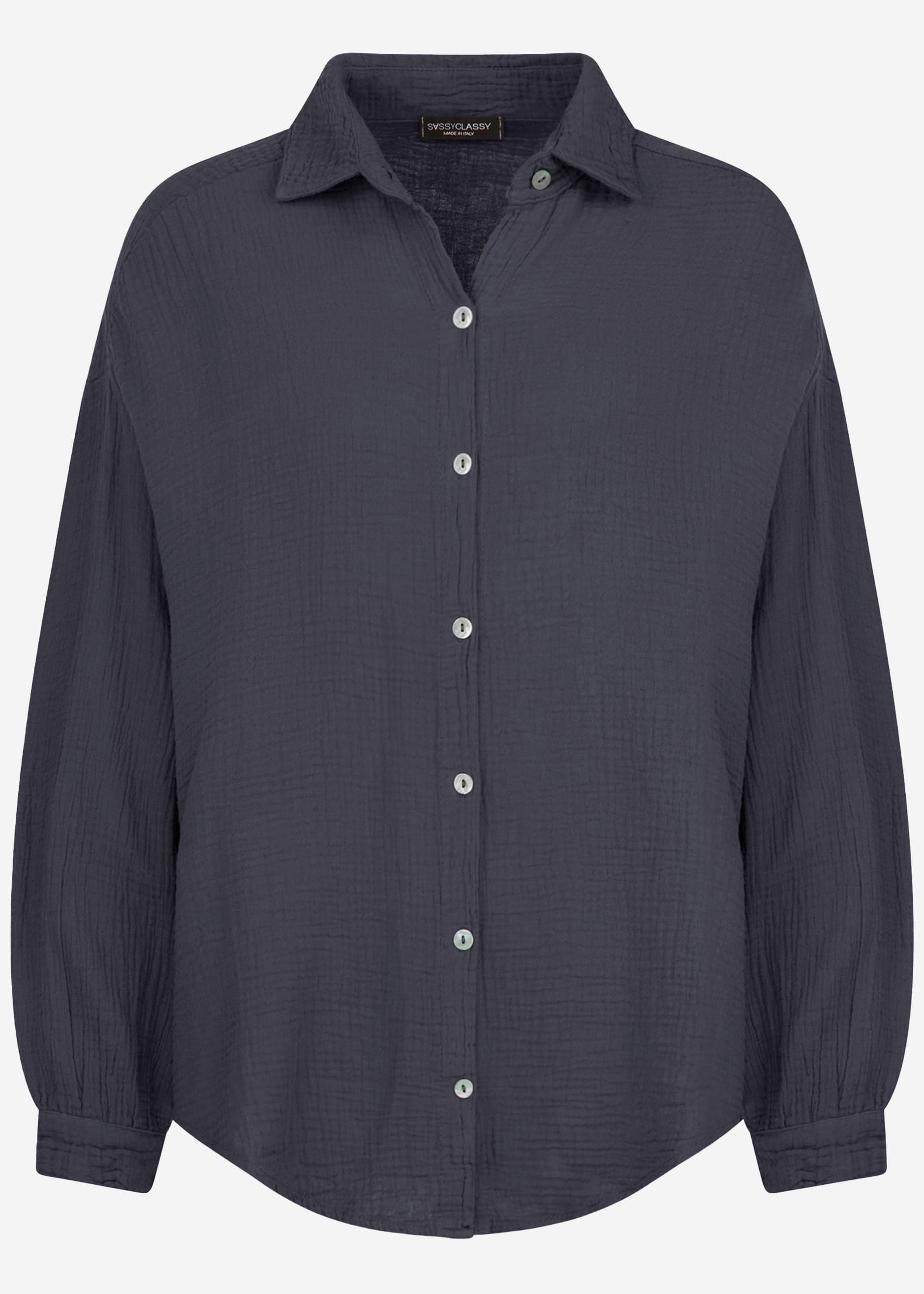 Muslin blouse oversize, short, dark grey