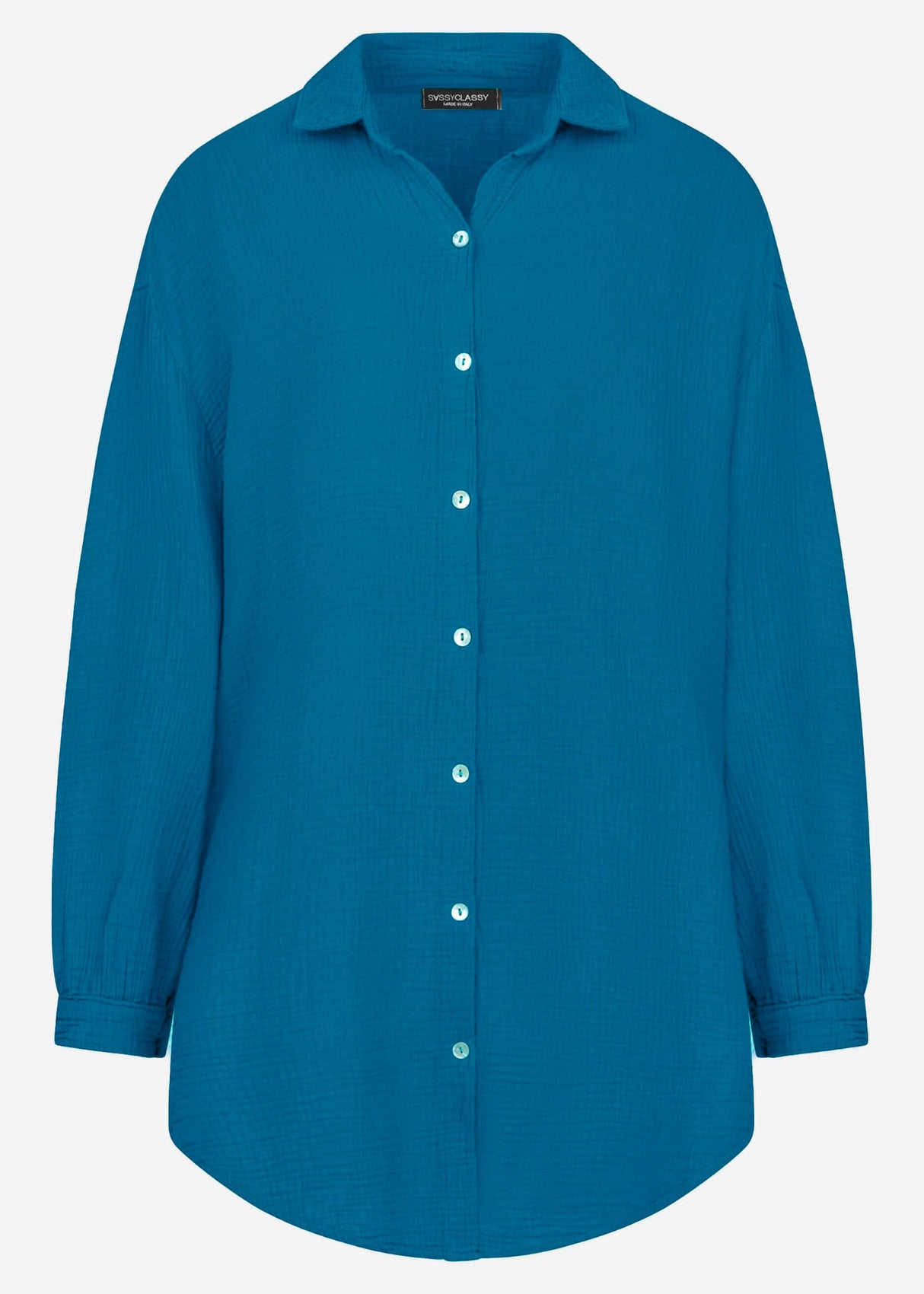Musselin Bluse oversize, petrolblau