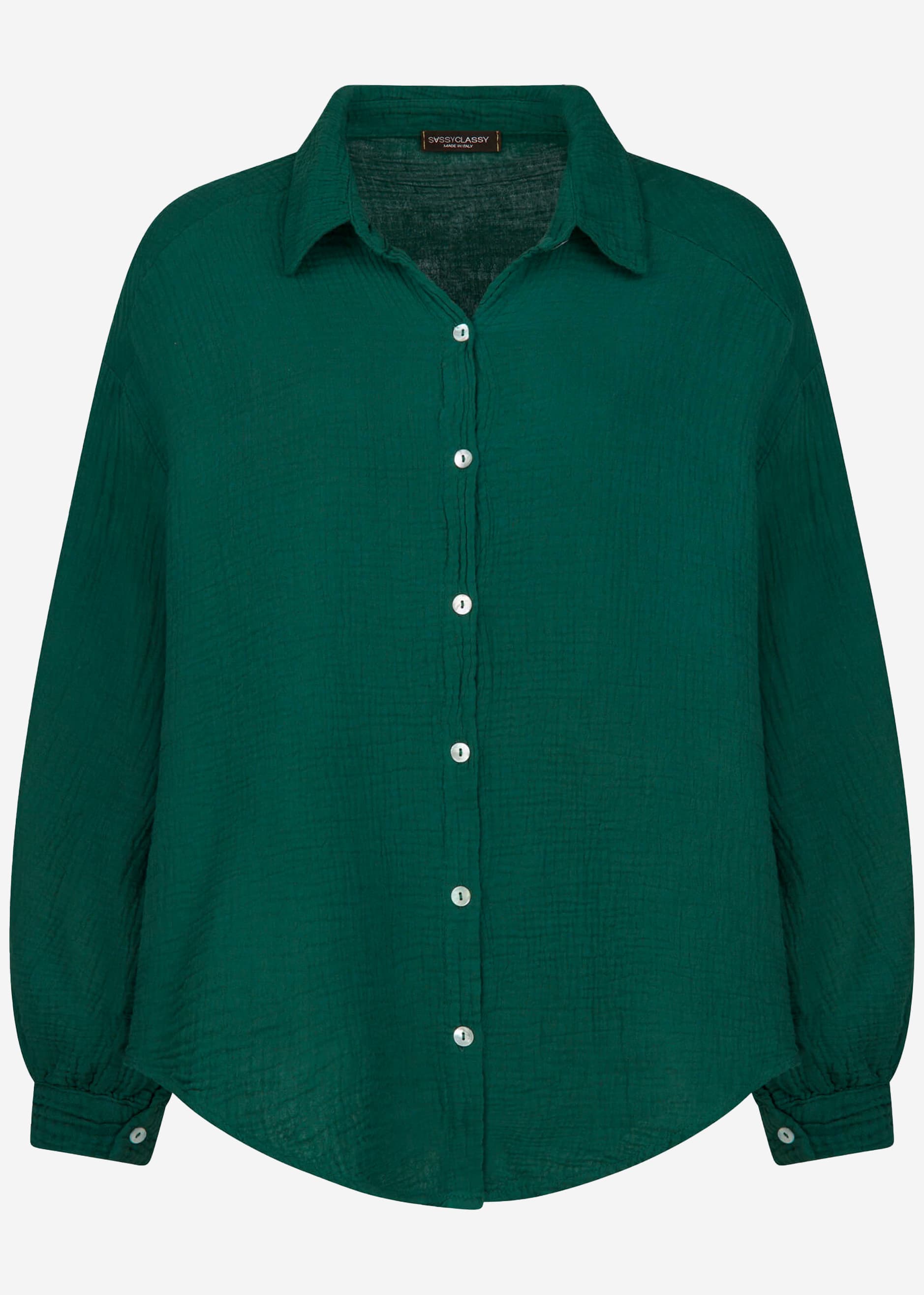 Muslin blouse oversize, short, dark green
