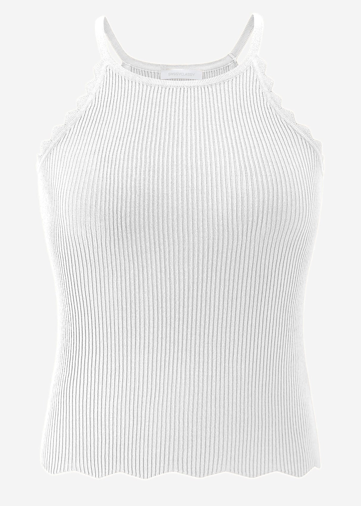 Knit top with scalloped edge, off-white