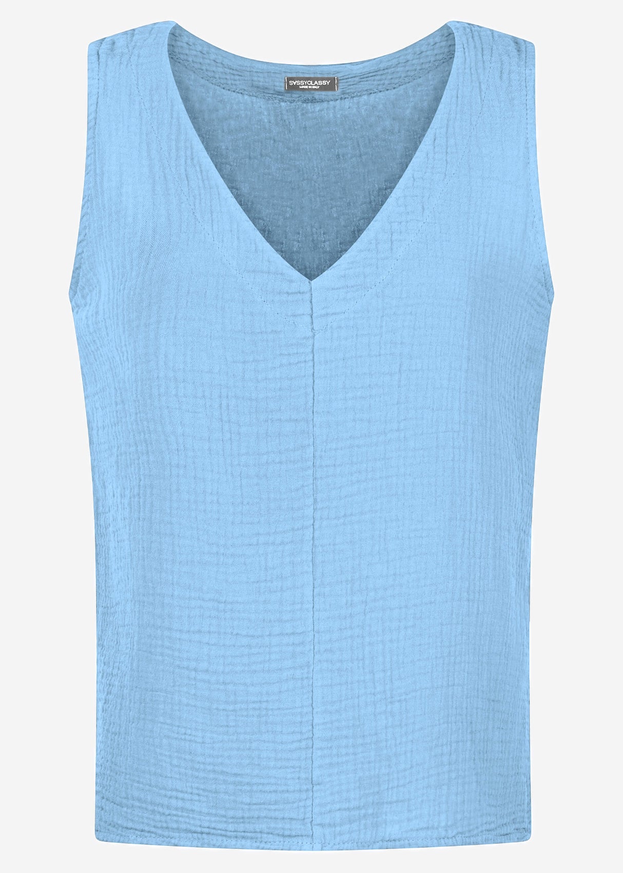 Muslin top with V-neck - light blue