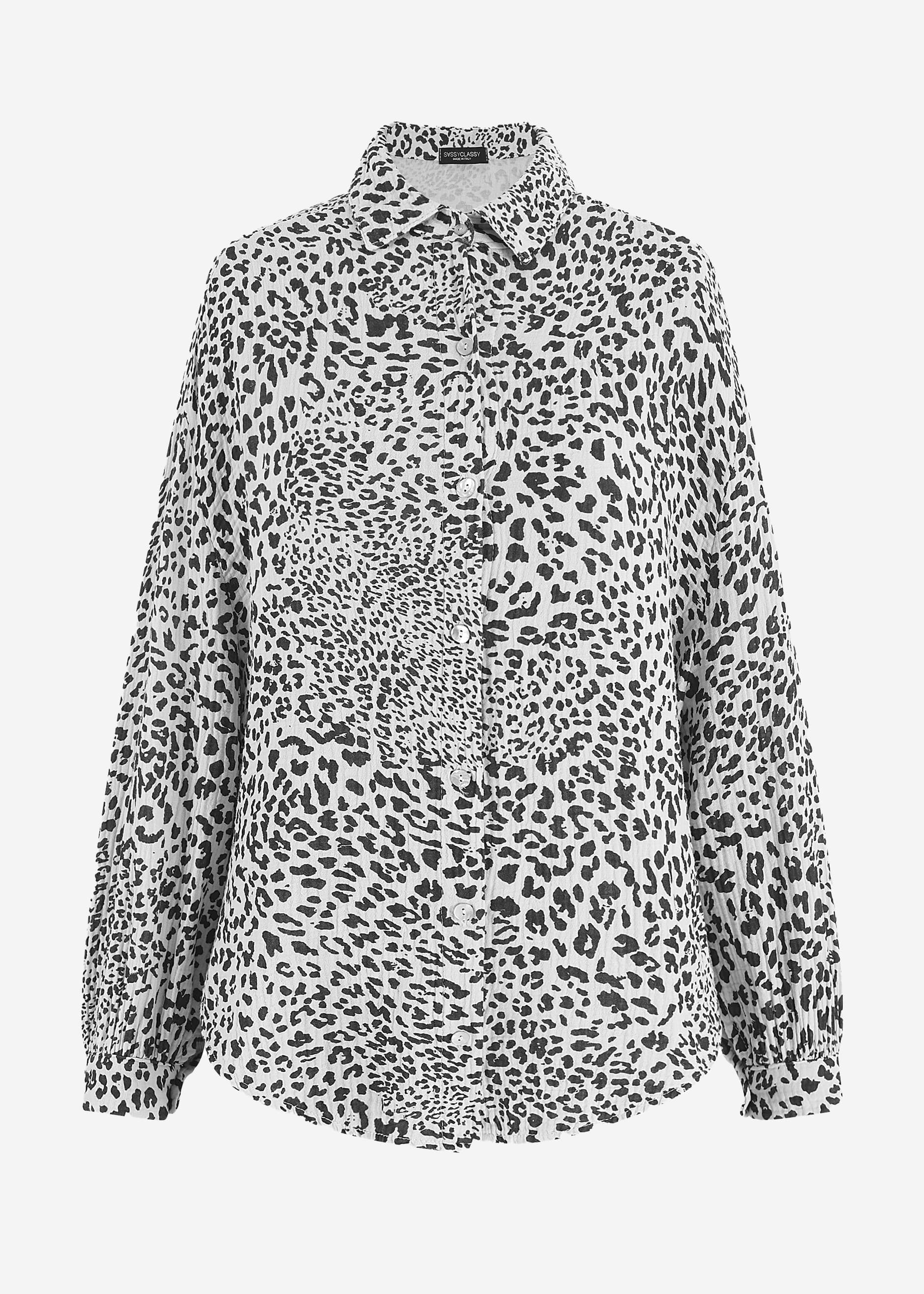 Muslin blouse oversize, short, with leopard print, light beige