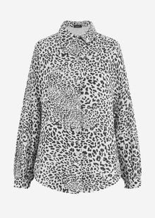 Oversized cropped muslin blouse with leopard print - light beige
