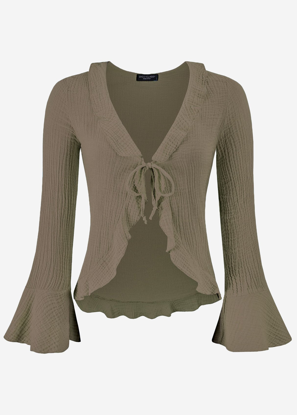 Musselin Cardigan mit Volants, khaki