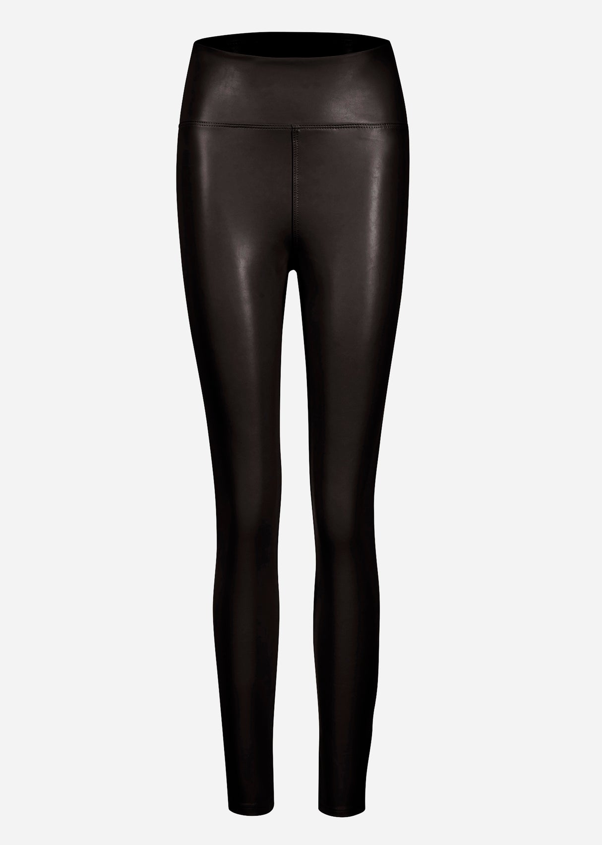 High-rise thermal leather leggings with wide waistband - black