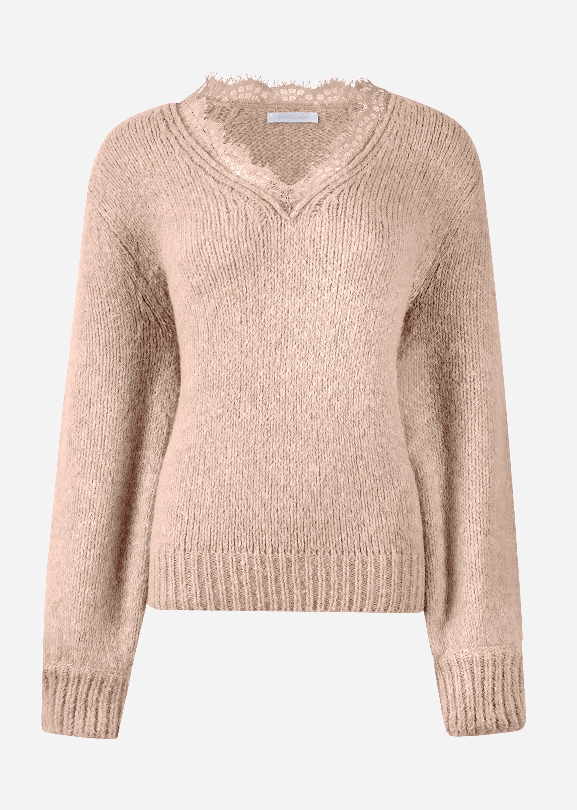 Sweater with lace neckline - beige