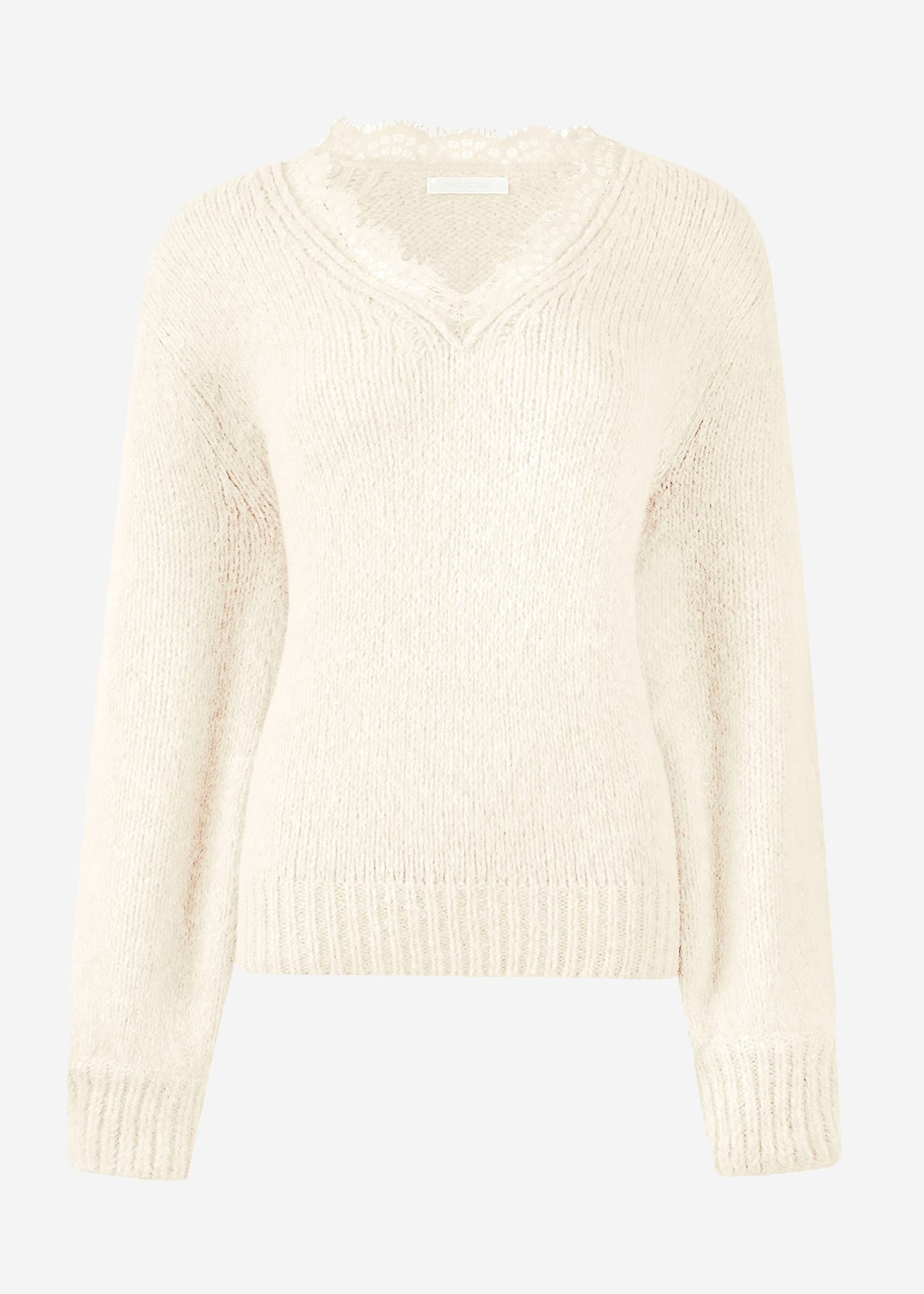 Sweater with lace neckline - off-white