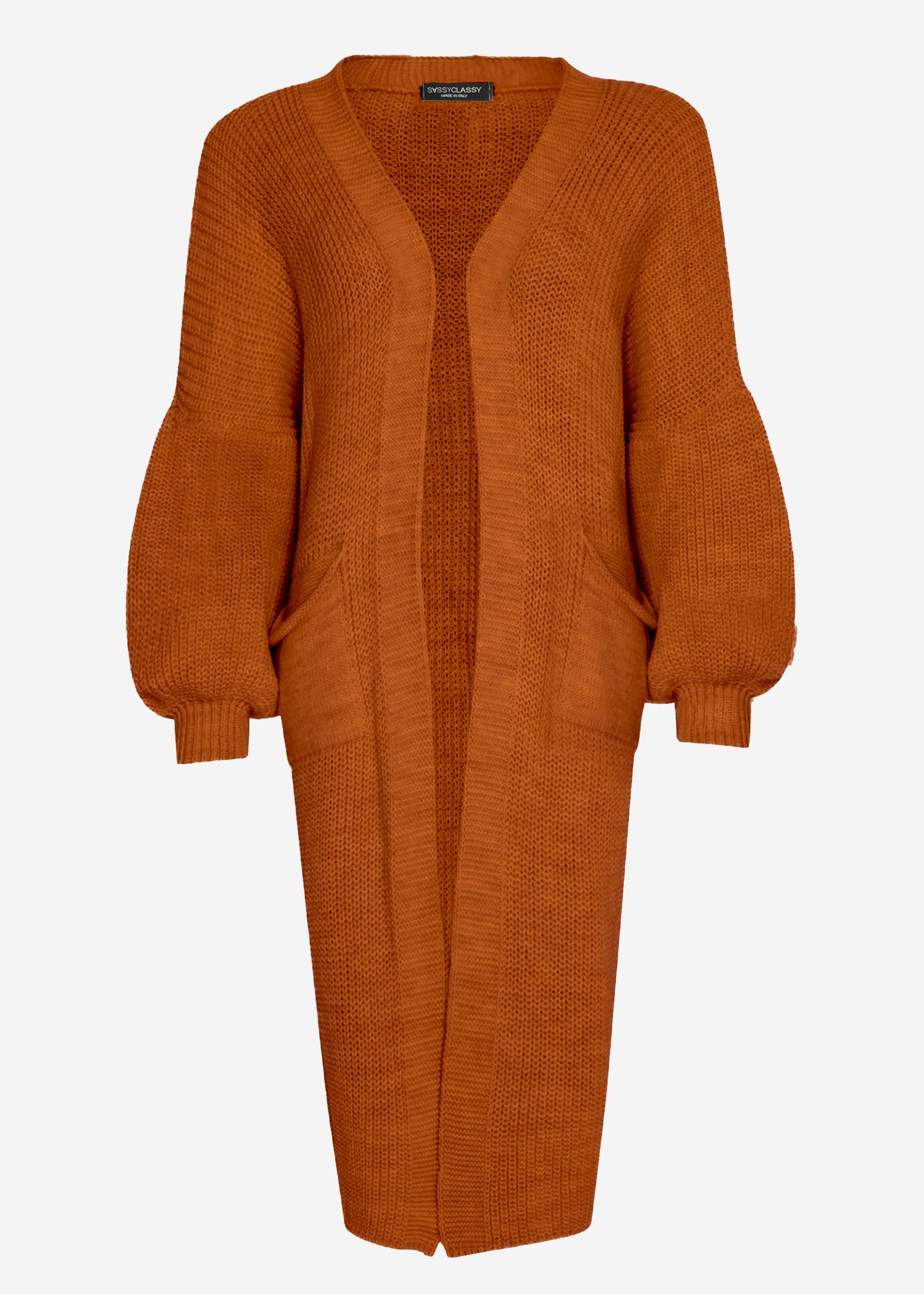 Langer super soft Cardigan mit Taschen - rostrot