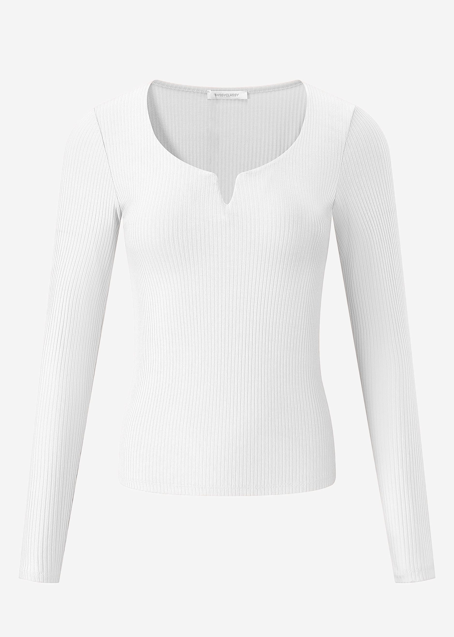 Geripptes Langarmshirt - offwhite