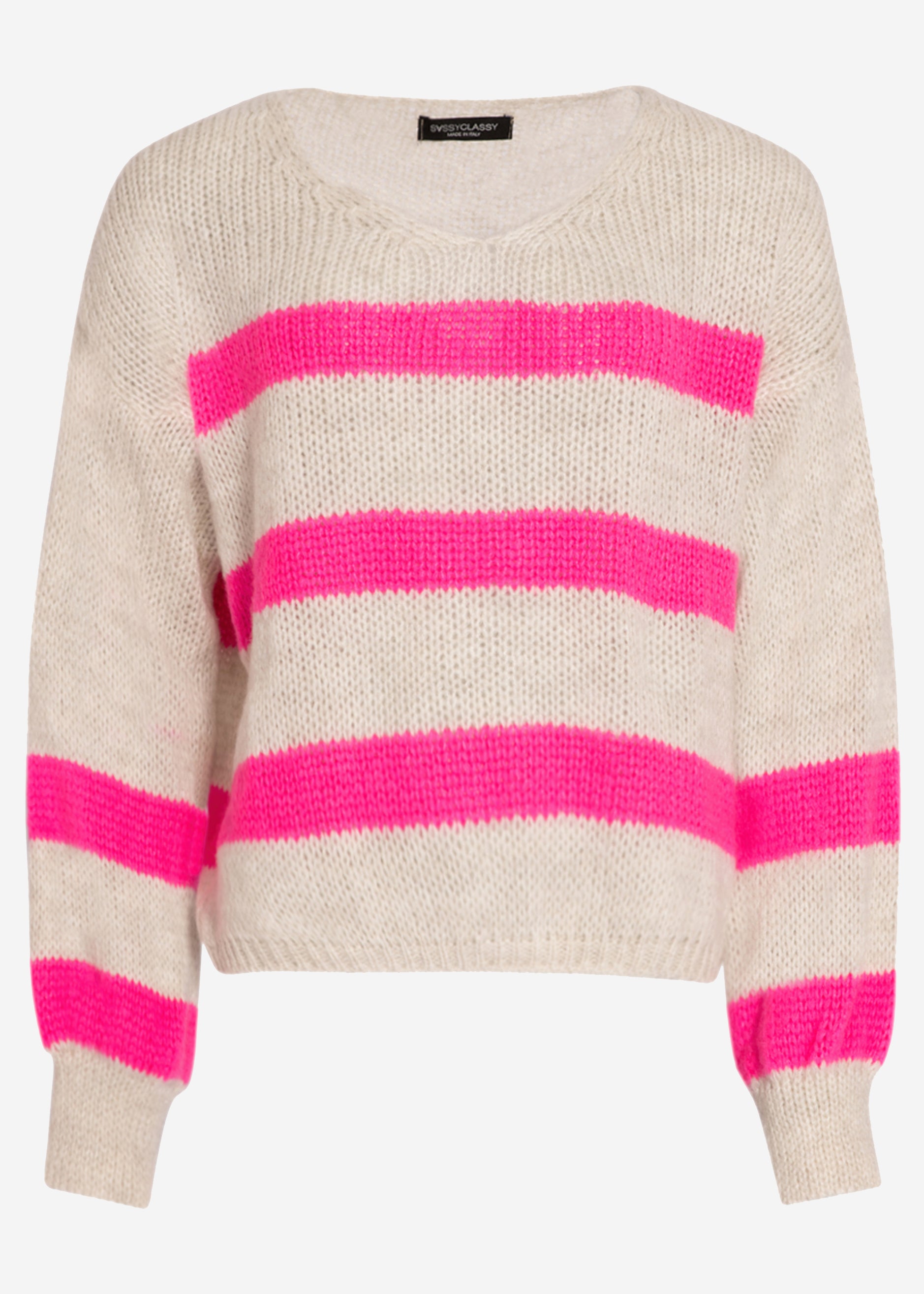 Sweater with pink stripes - light beige