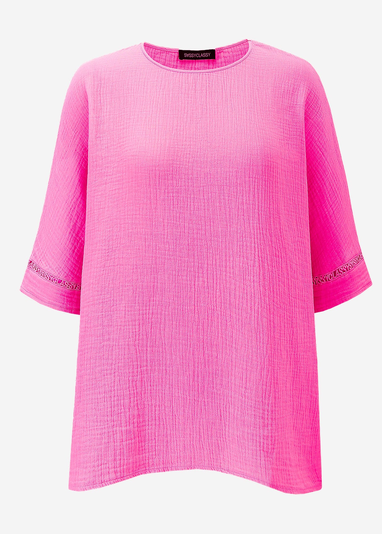 Muslin pajama shirt with lace trim - pink