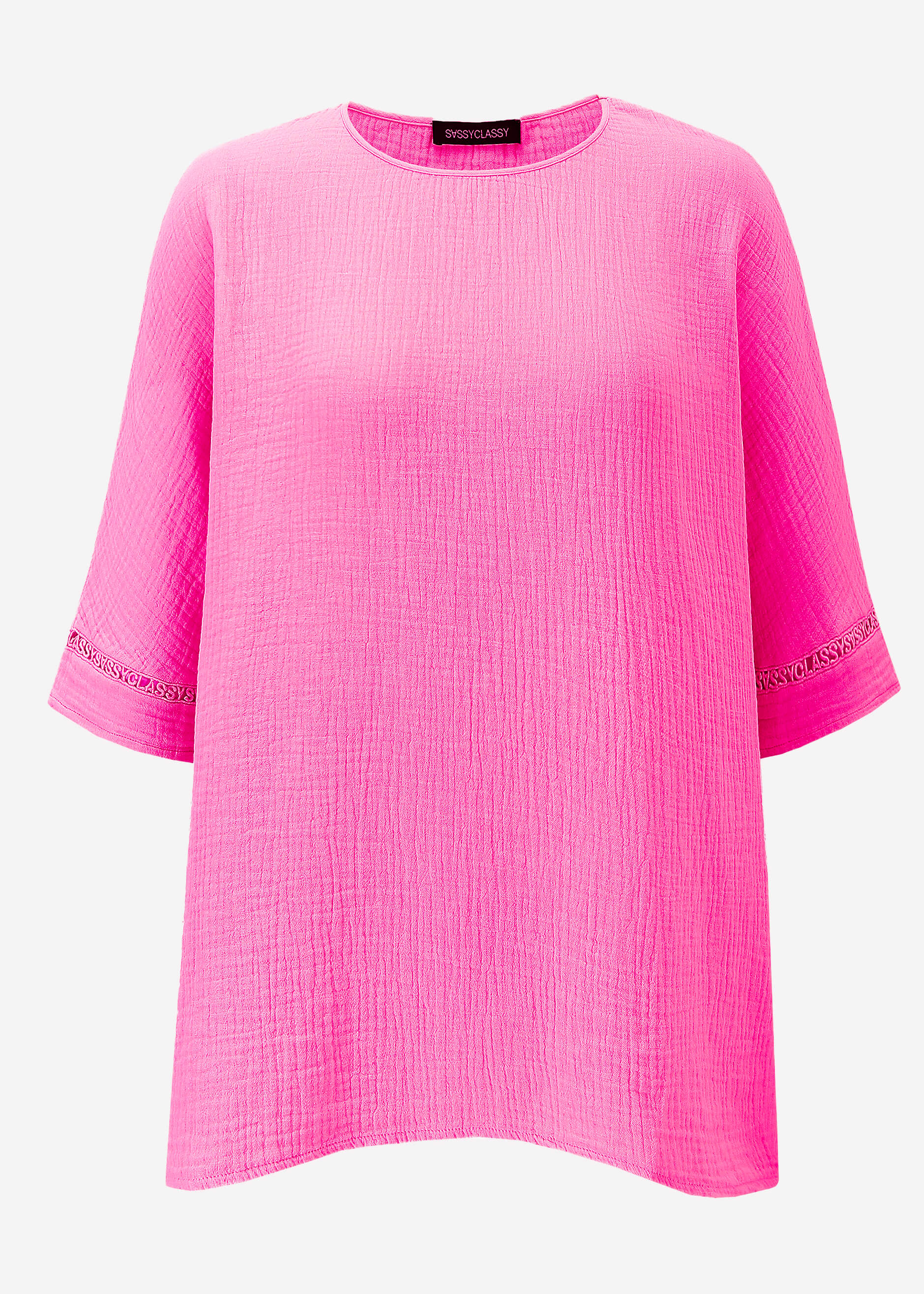 Muslin pajama shirt with lace trim - pink