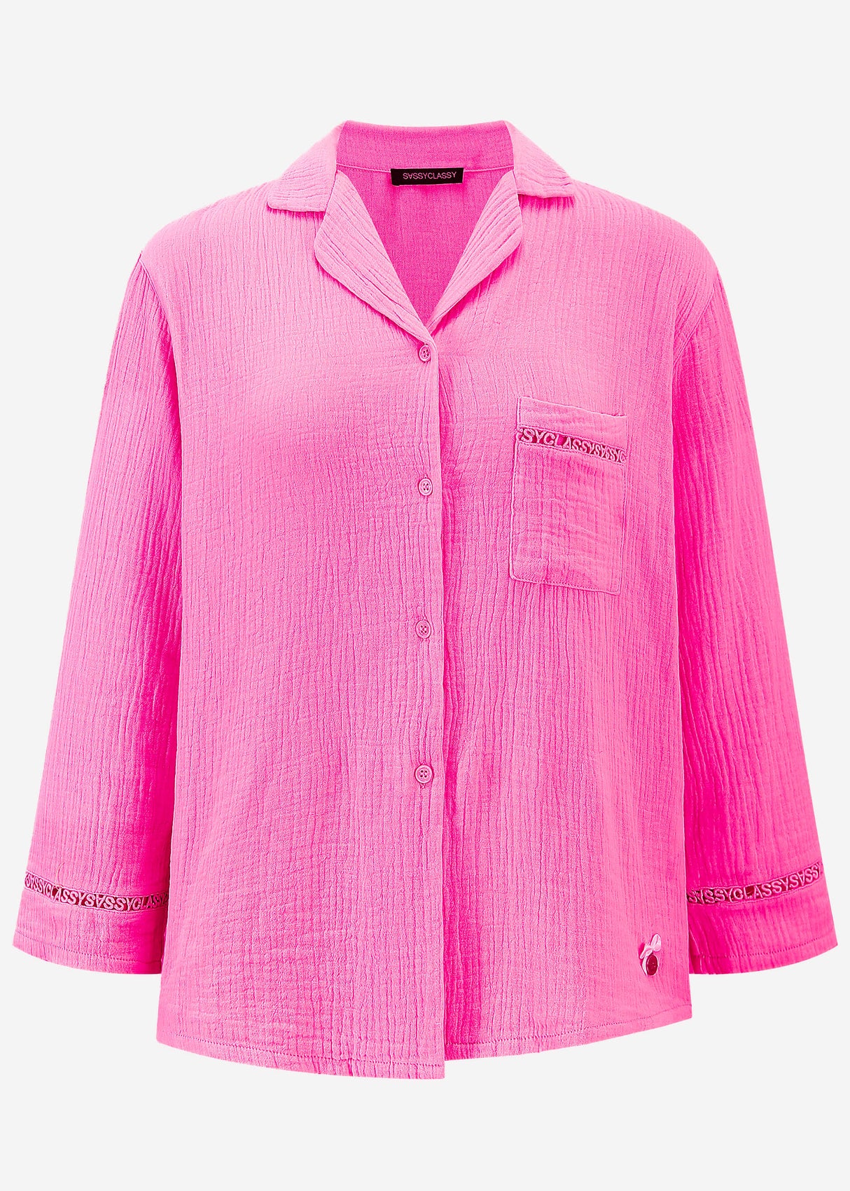 Muslin pajama blouse with lace trim - pink