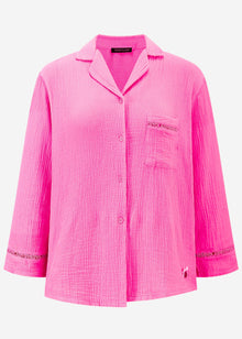 Musselin Pyjamabluse mit Spitzenborte - pink