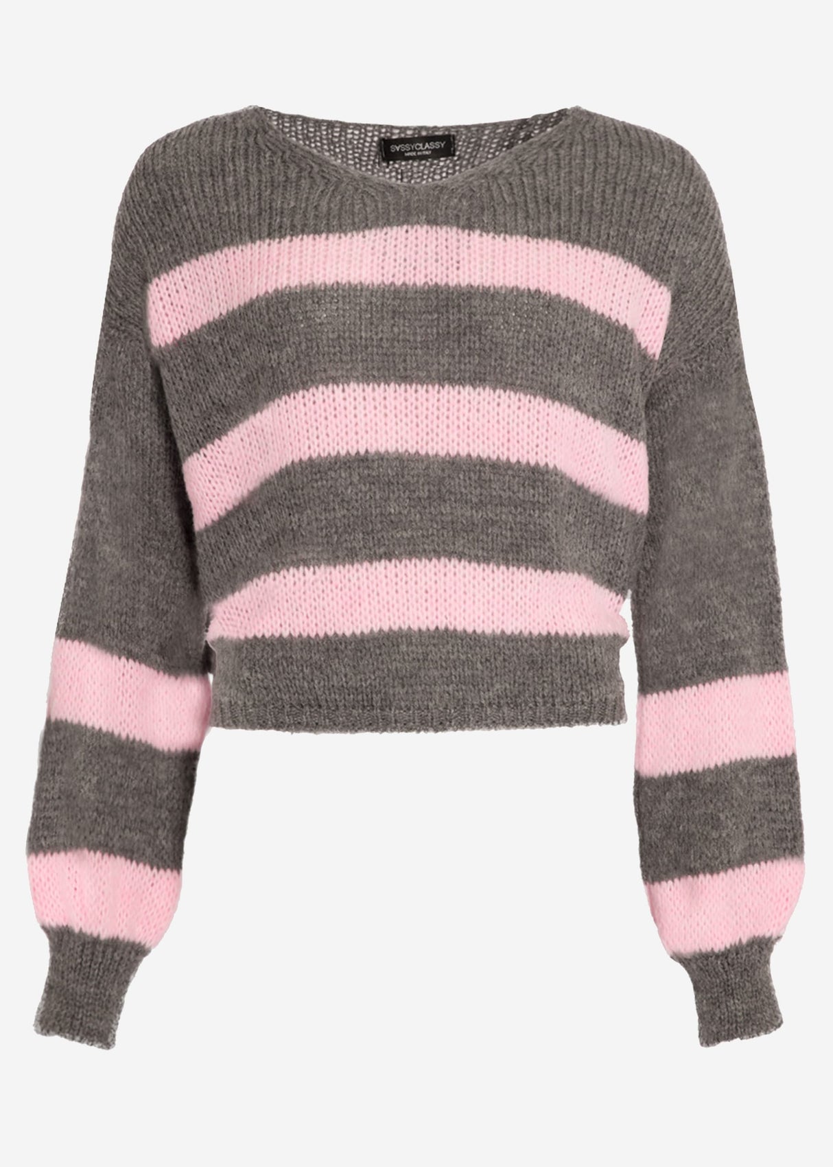 Sweater with pink stripes - grey
