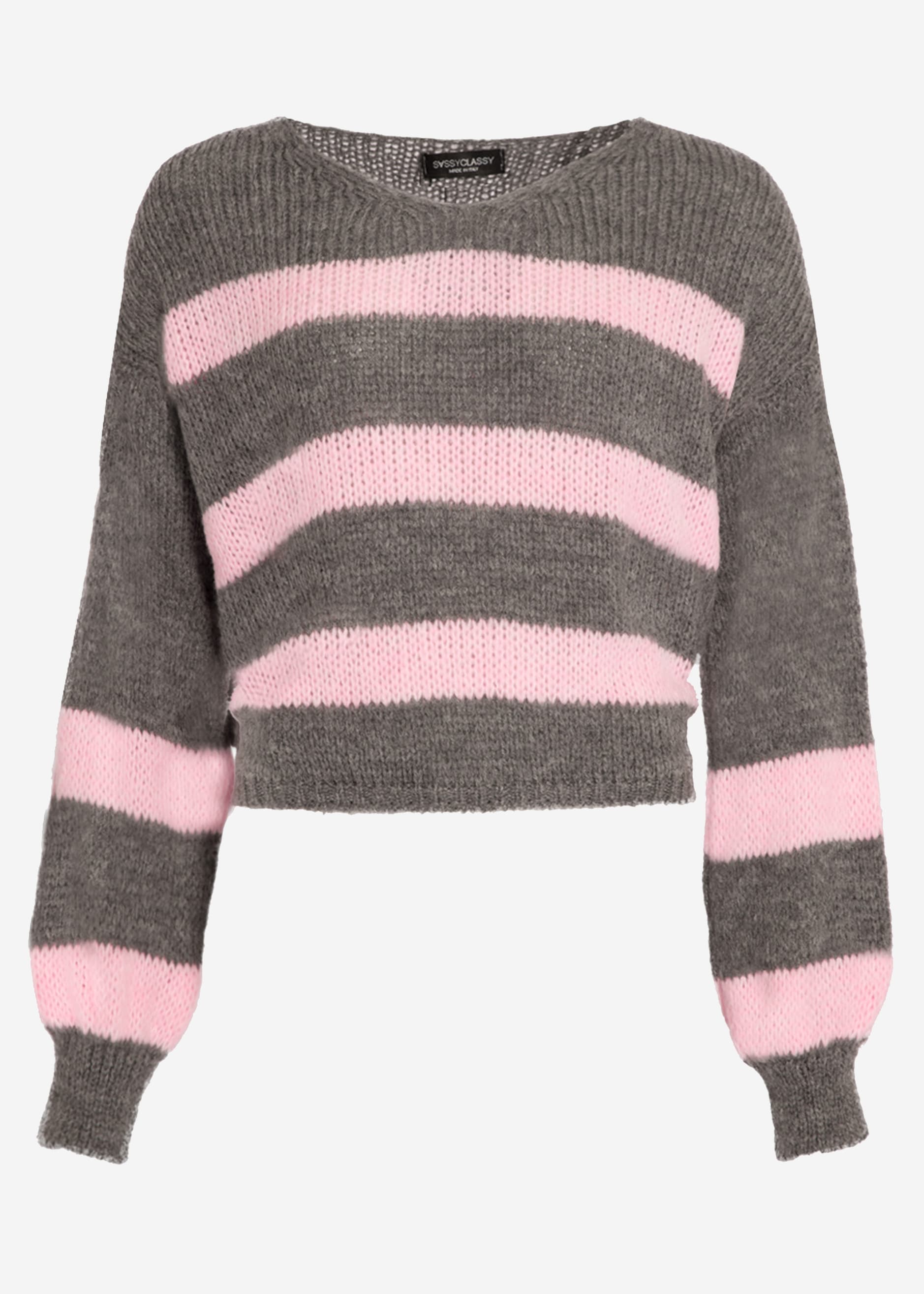 Sweater with pink stripes - grey