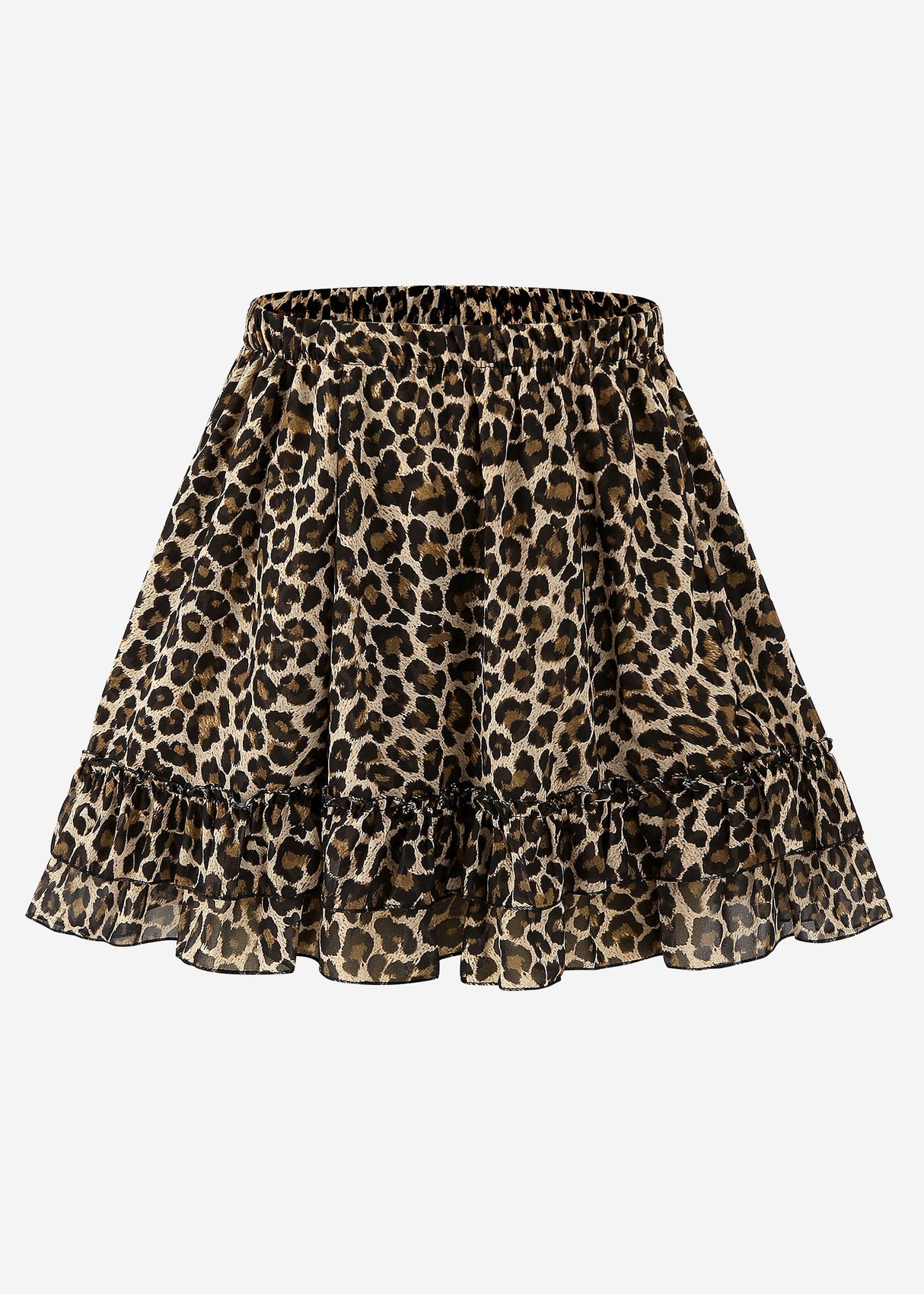 Kurzer Volant-Rock im Leo-Print - braun-beige