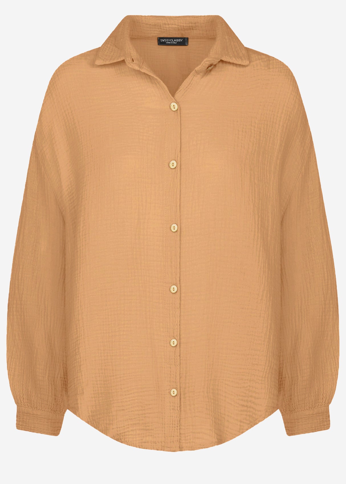 Muslin blouse oversize short - light brown