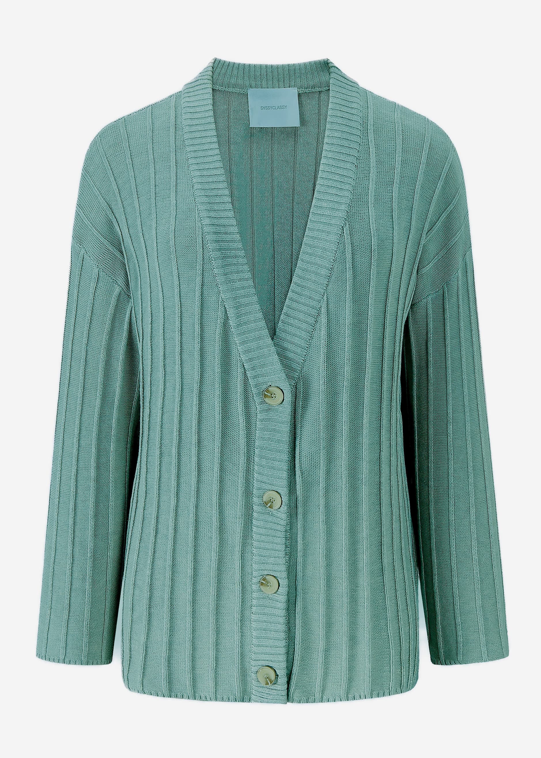 Flowing cardigan with ribbed structure - green