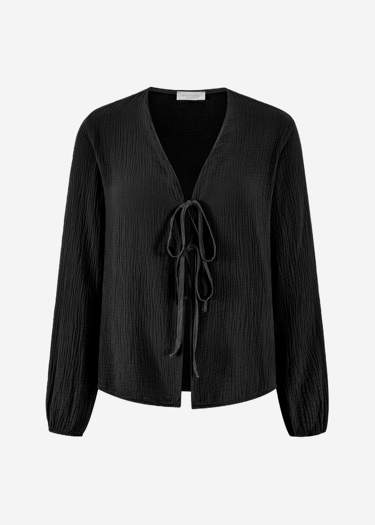 Muslin blouse jacket with ties - black