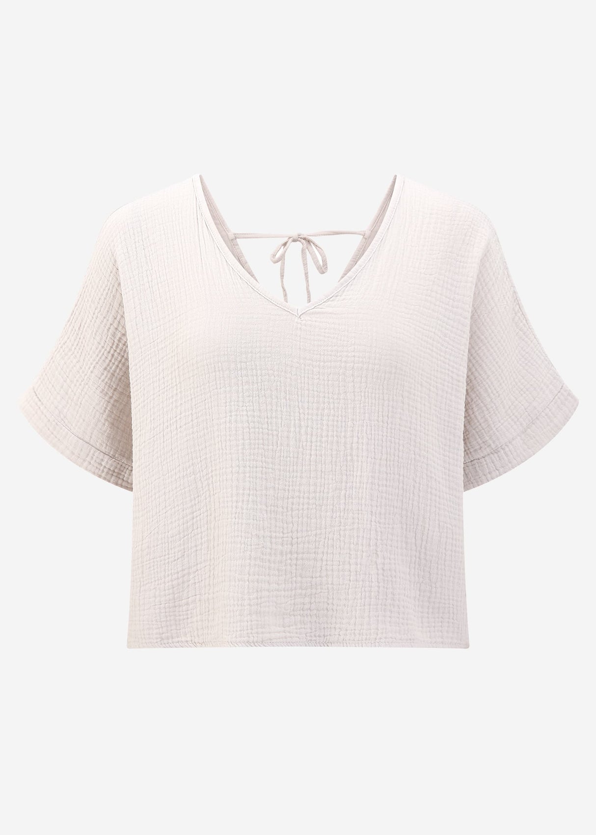 Musselin Shirt mit V-Ausschnitt - hellbeige