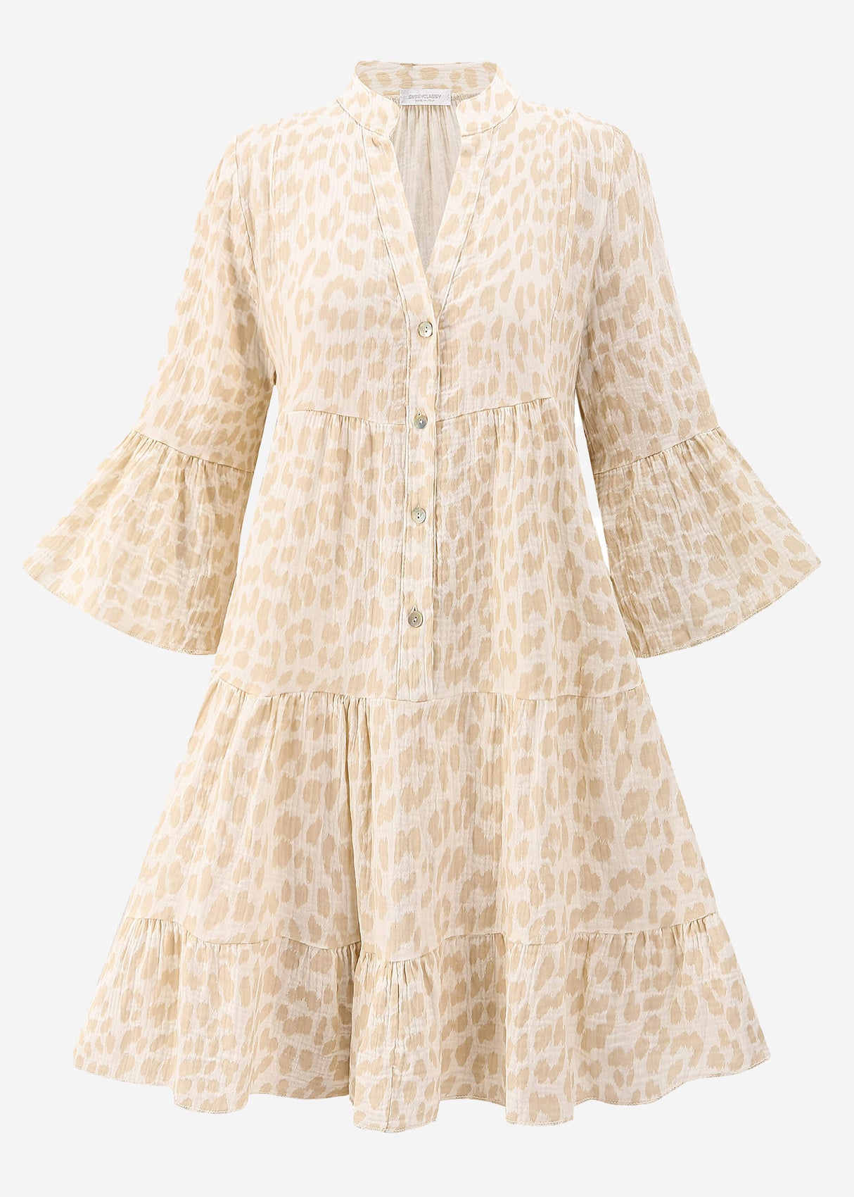Muslin dress with leopard print - light beige
