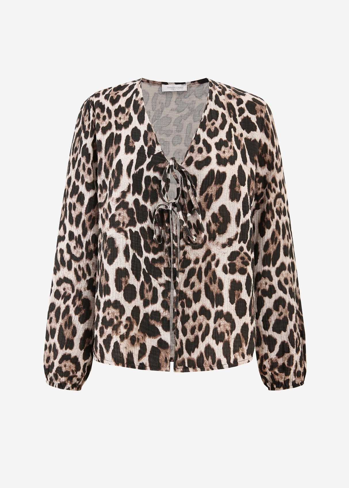 Musselin blouse jacket with binding tapes in Leo -Print - brown