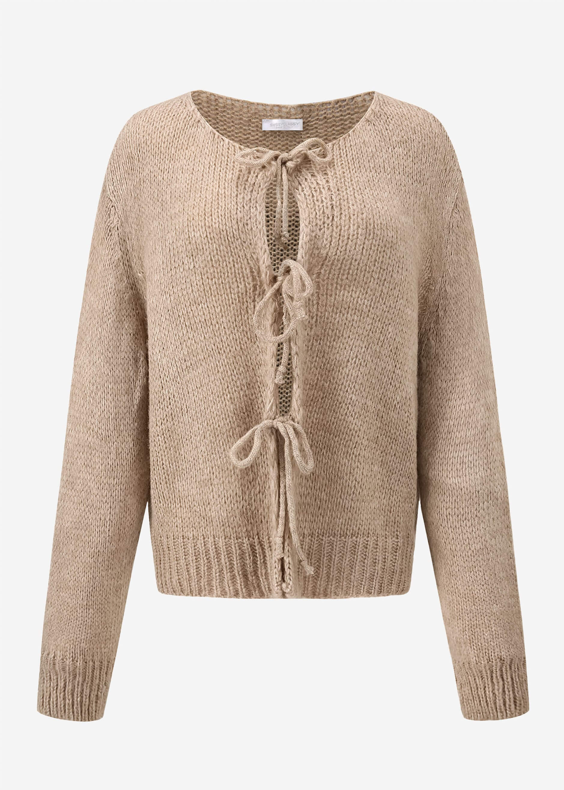 Cardigan with bow closure - beige