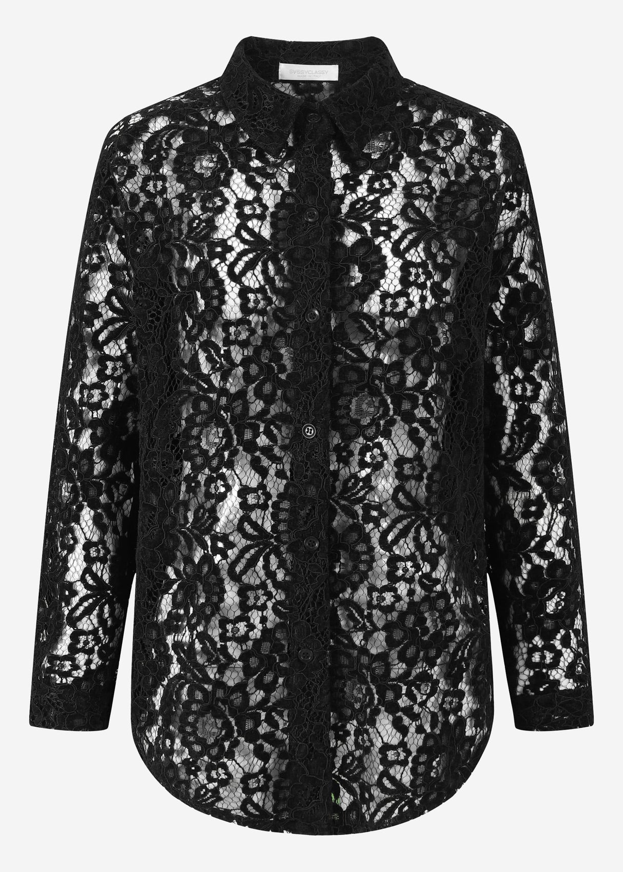 Lace blouse with velvet effect - black