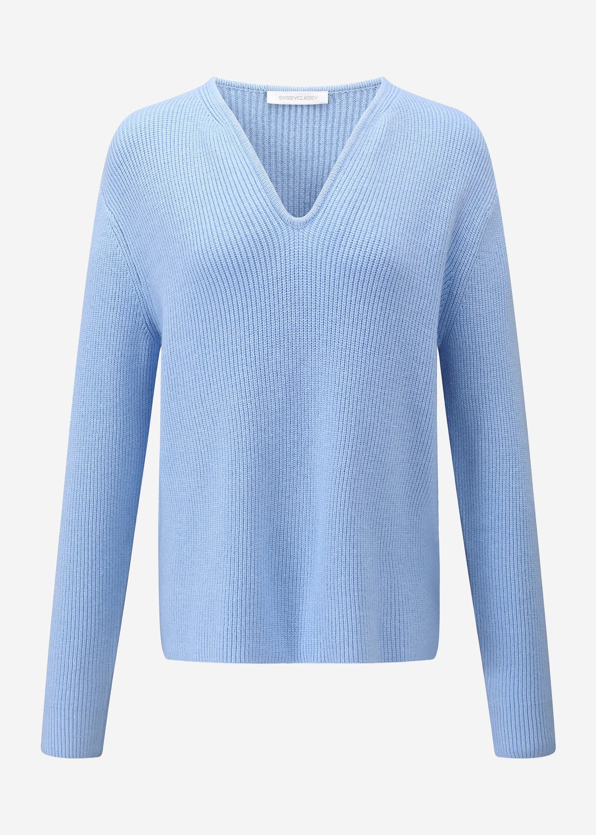 Sweater with accentuated V-neck - light blue
