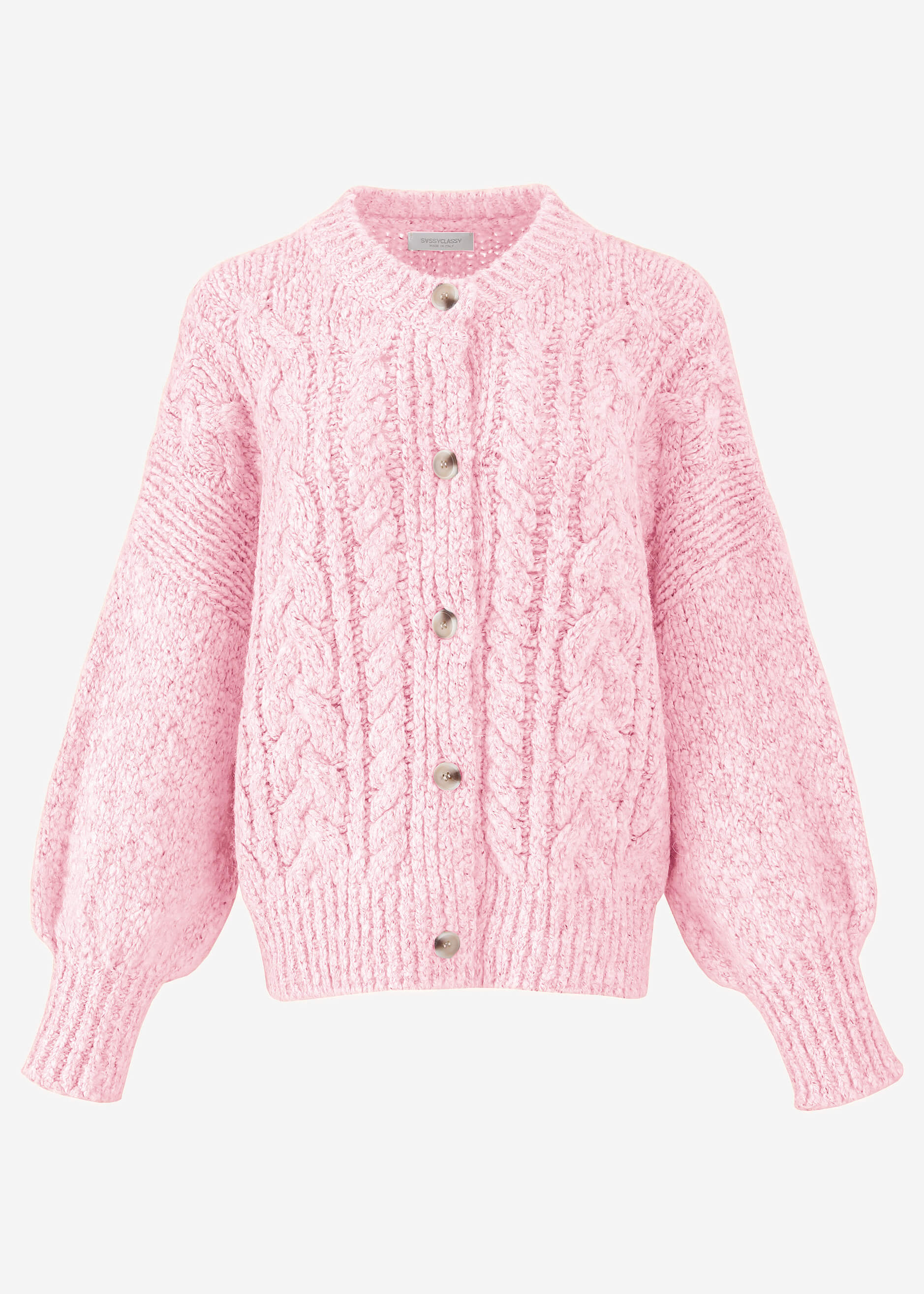 Super fluffy cable-knit cardigan - pink