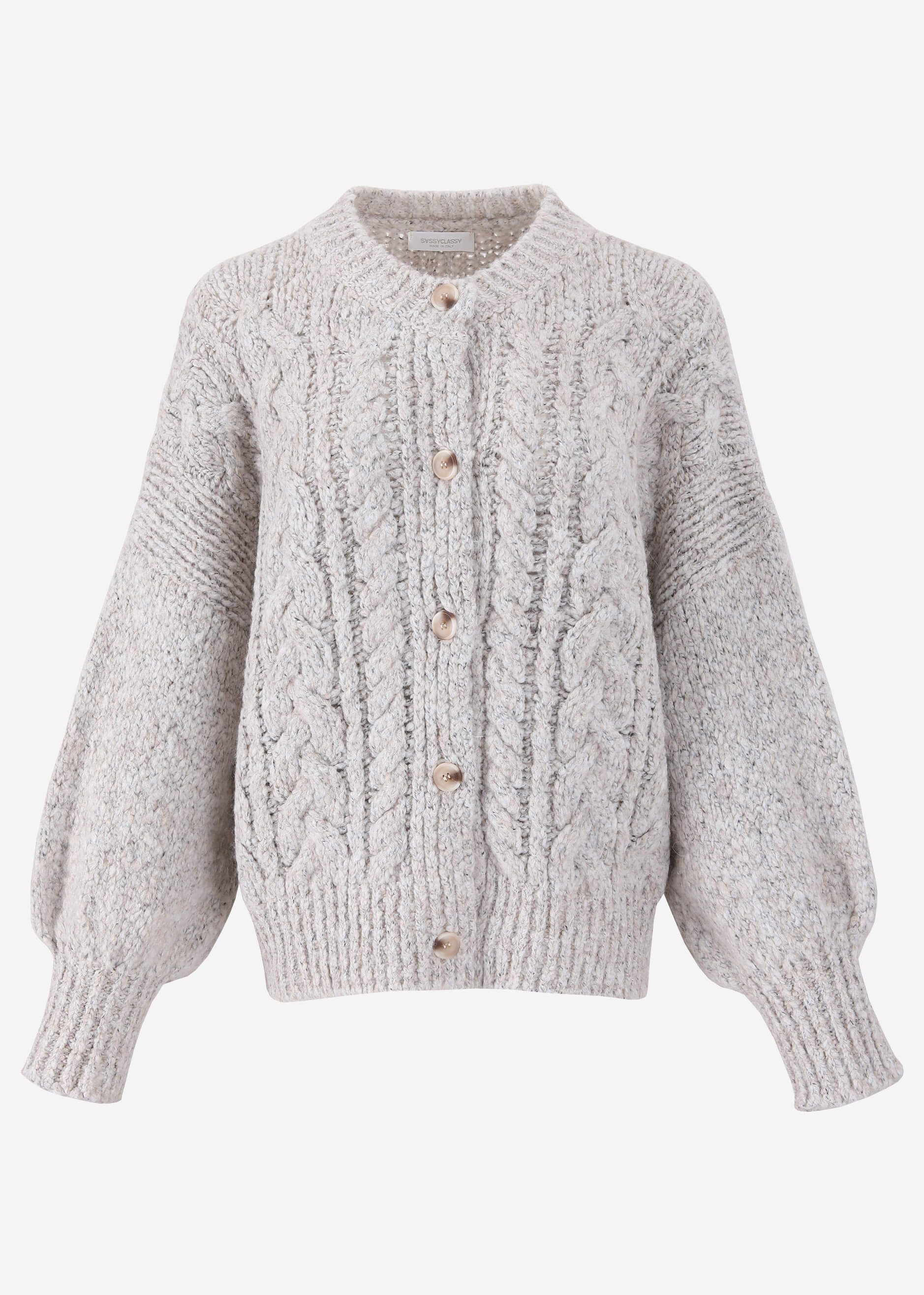 Super fluffy cable-knit cardigan - light grey