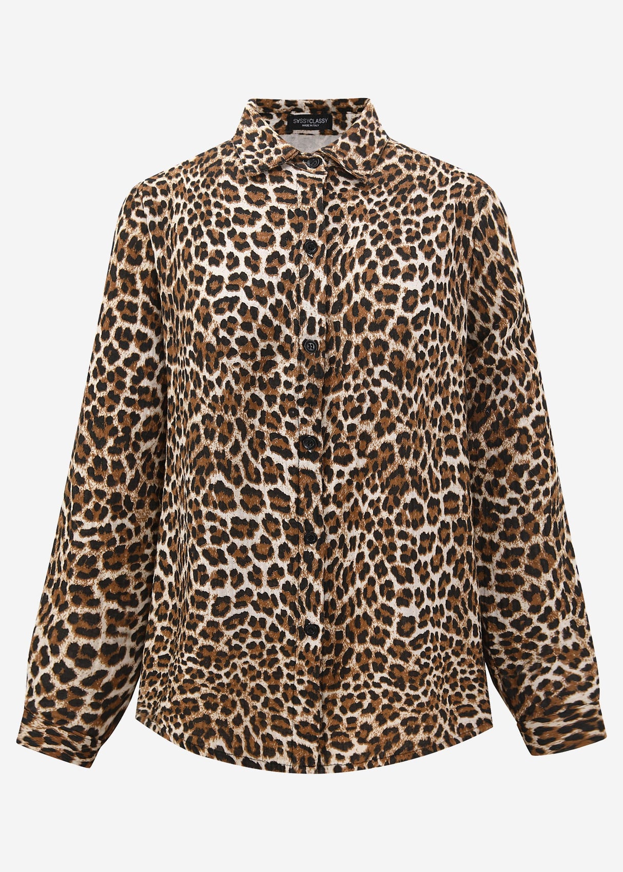 Classic-cut blouse in muslin with leopard print - brown