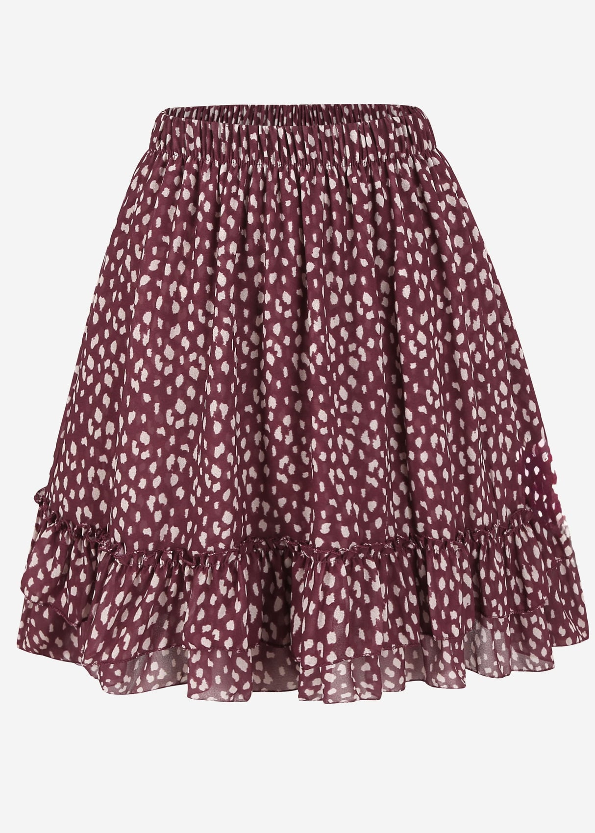 Flounced skirt with ruffles - burgundy