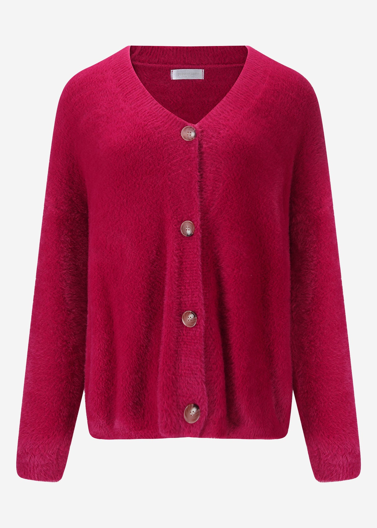 Fluffy button-up cardigan - berry