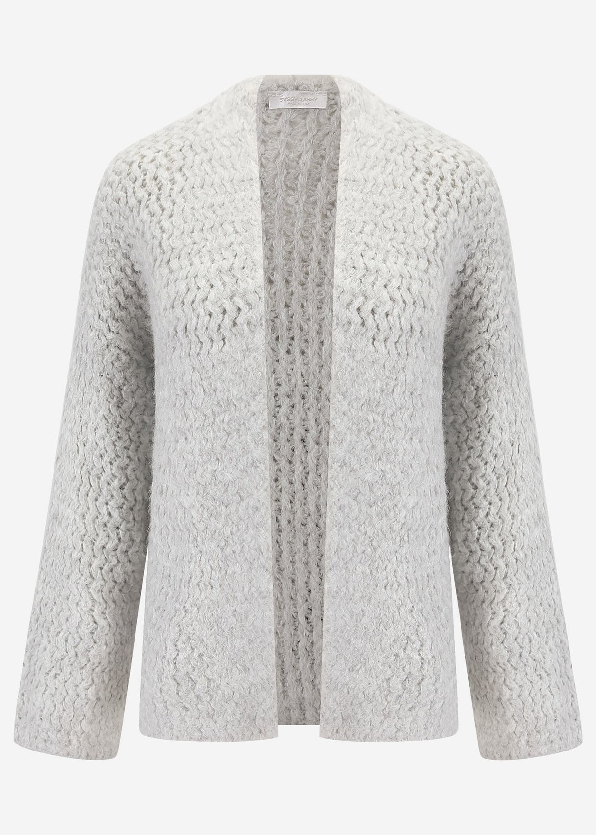 Chunky knit cardigan with trumpet sleeves - light grey