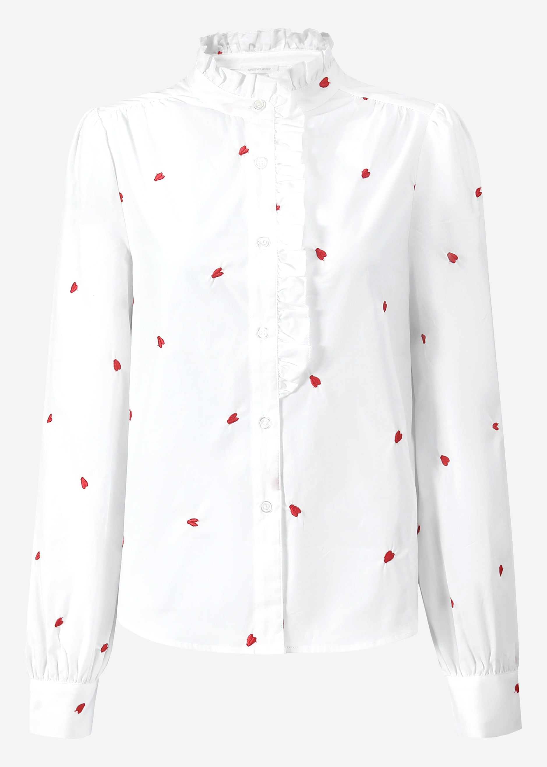 Bluse mit roter Herzstickerei - weiß