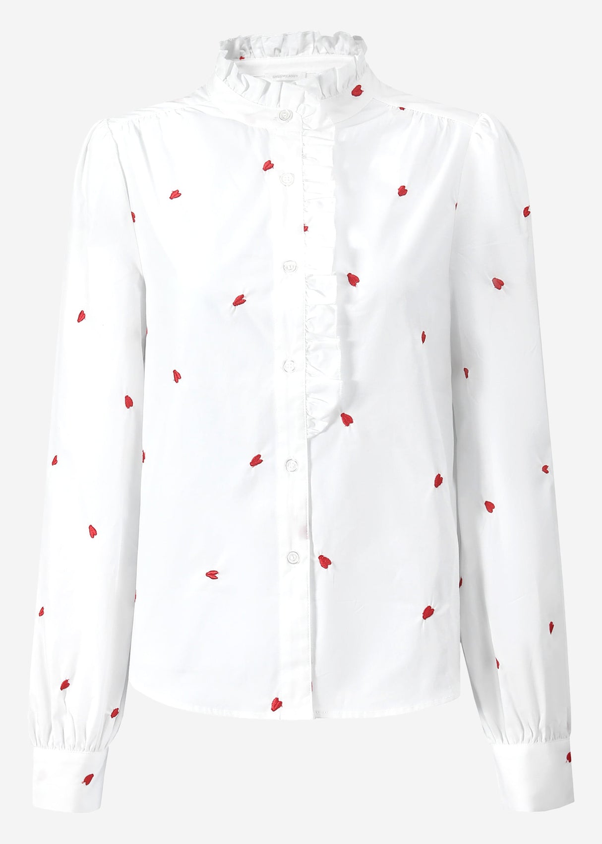 Blouse with red heart embroidery - white