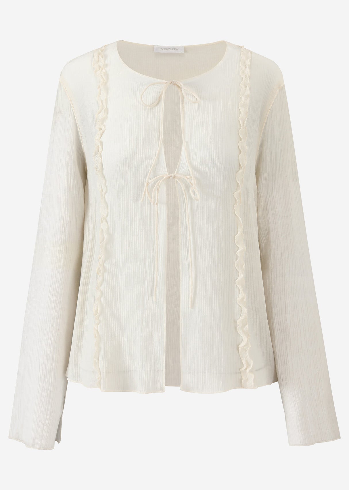 Chiffon Bluse mit Schleifenverschluss - hellbeige