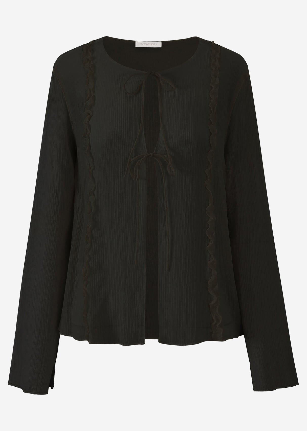 Chiffon Bluse mit Schleifenverschluss - schwarz