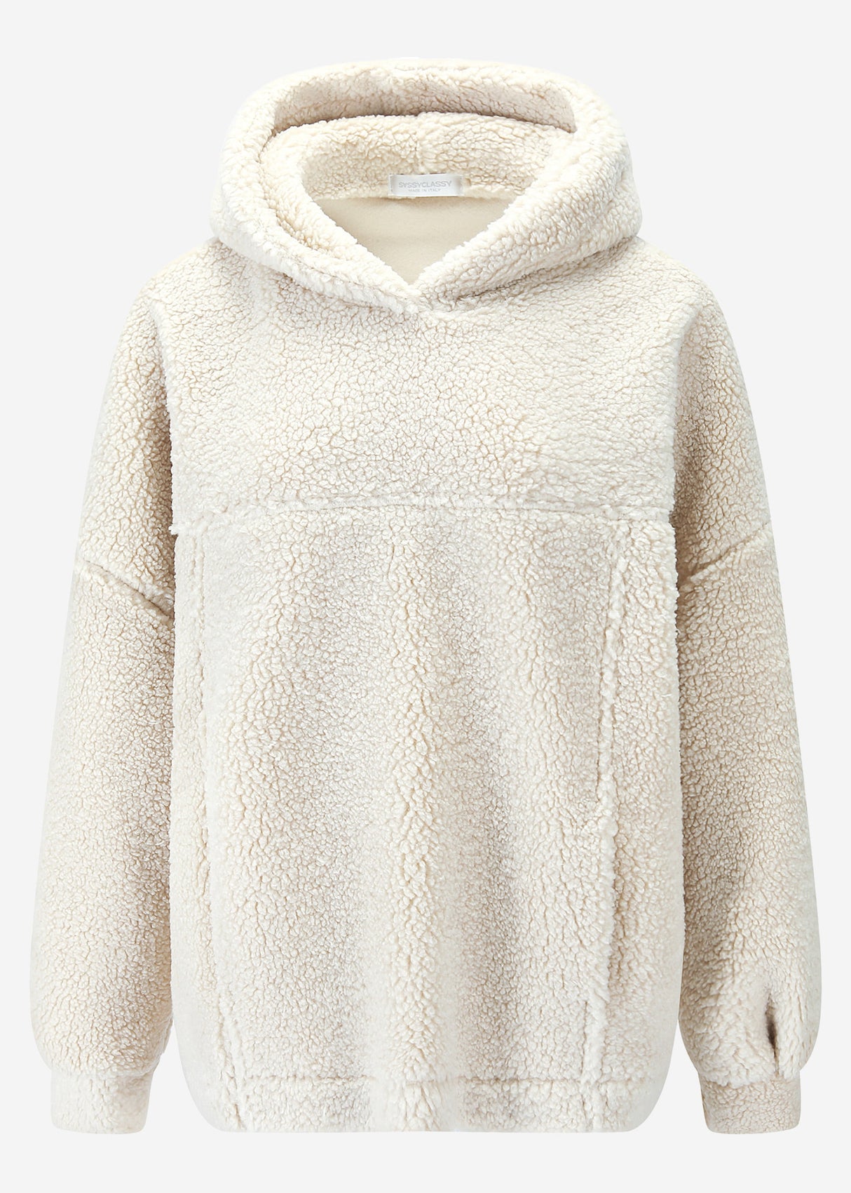 Oversize teddy sweatshirt with hood - offwhite
