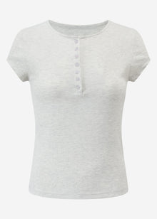 Ribbed T-shirt with button placket - light grey