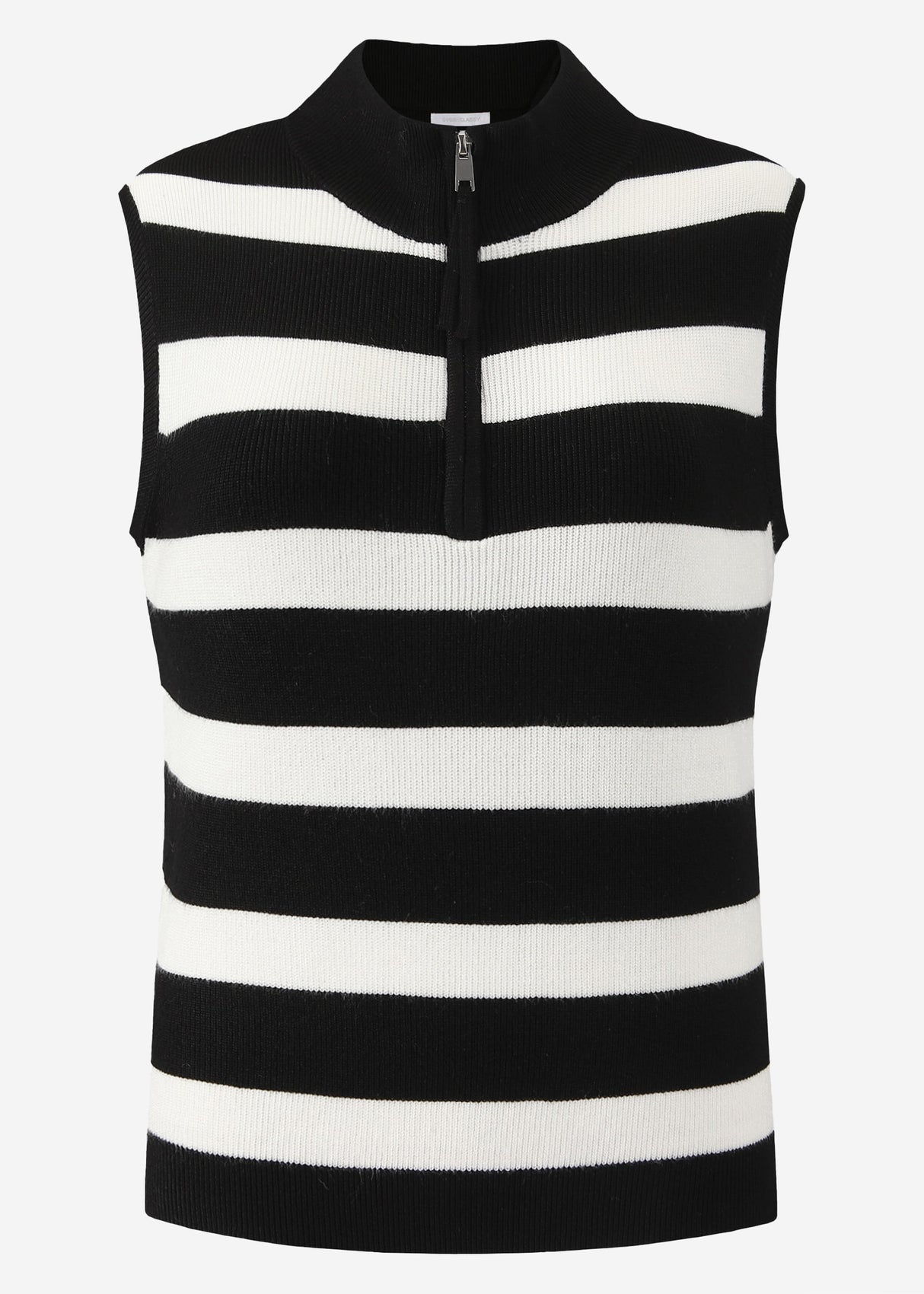 Striped top with zip - black