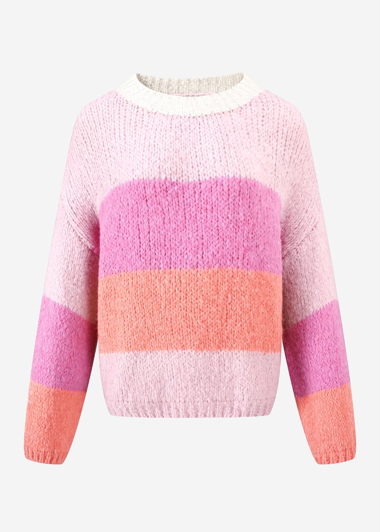 Gestreifter Strickpullover - rosa-peach