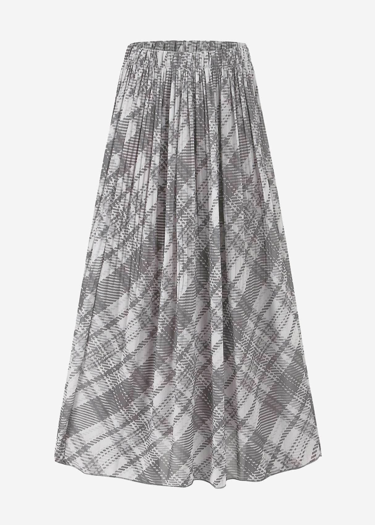 Langer Plissée-Chiffonrock mit Karo-Print - grau