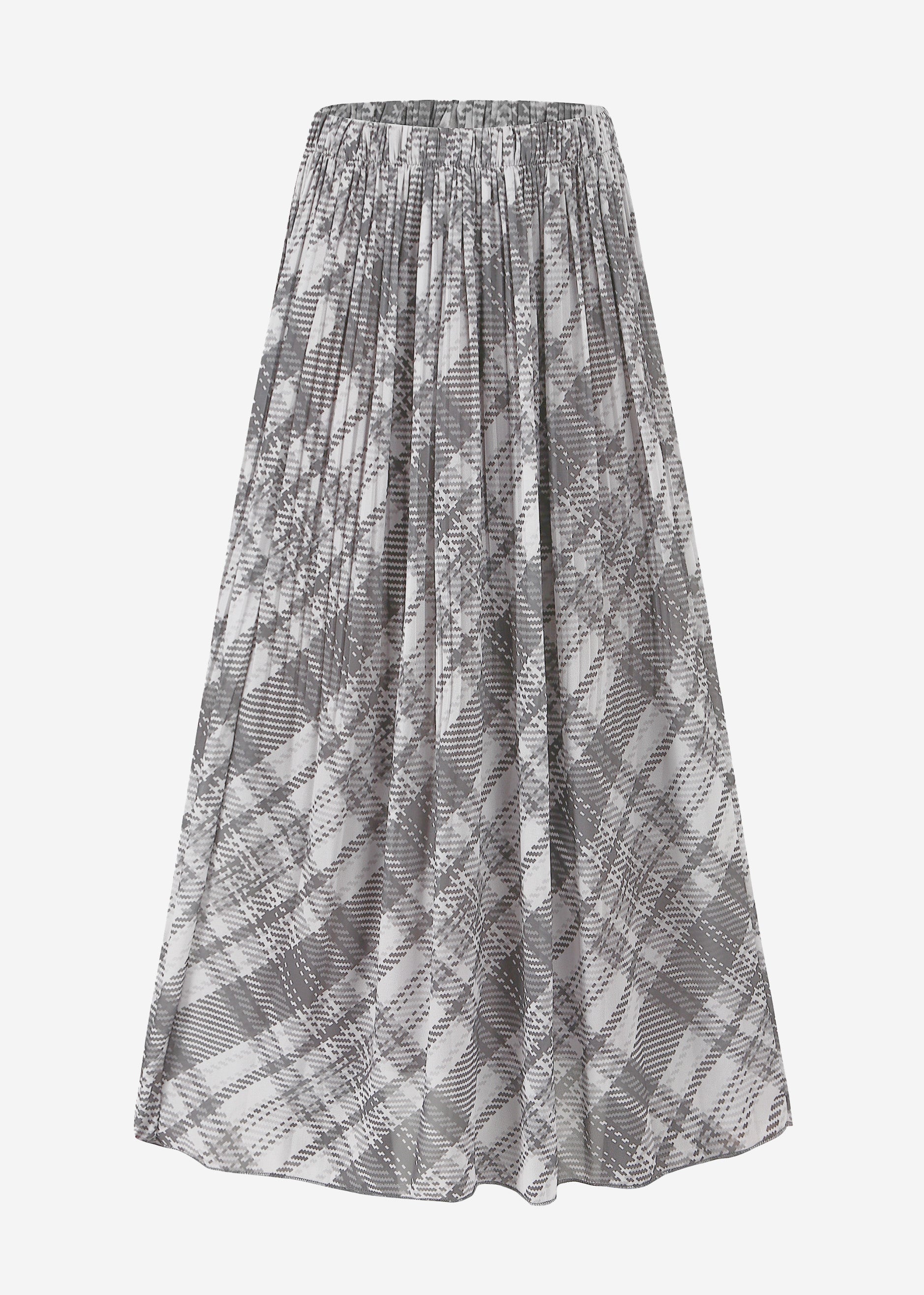 Long pleated chiffon skirt with checked print - gray