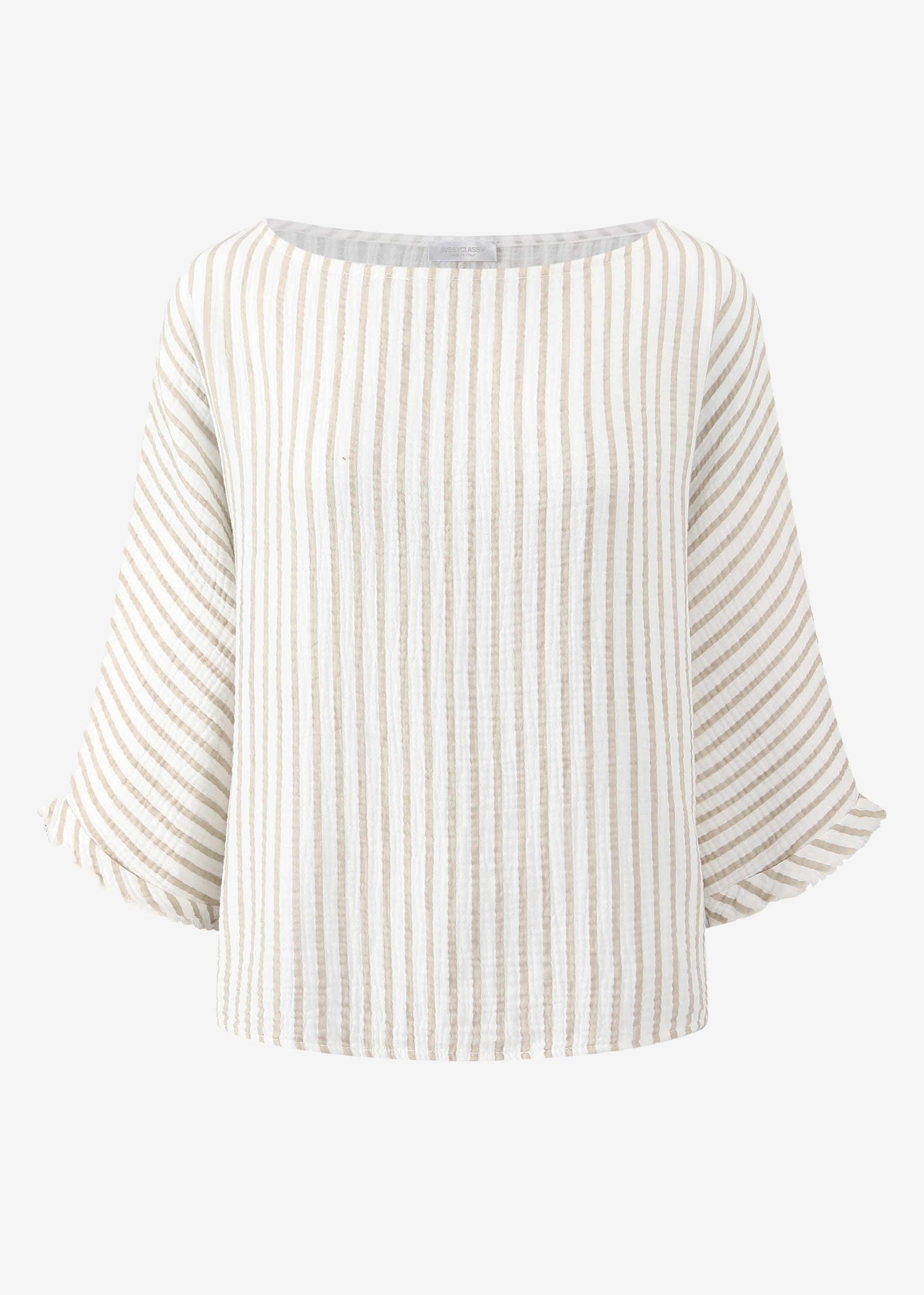 Gestreiftes Oversize Musselin Shirt - beige