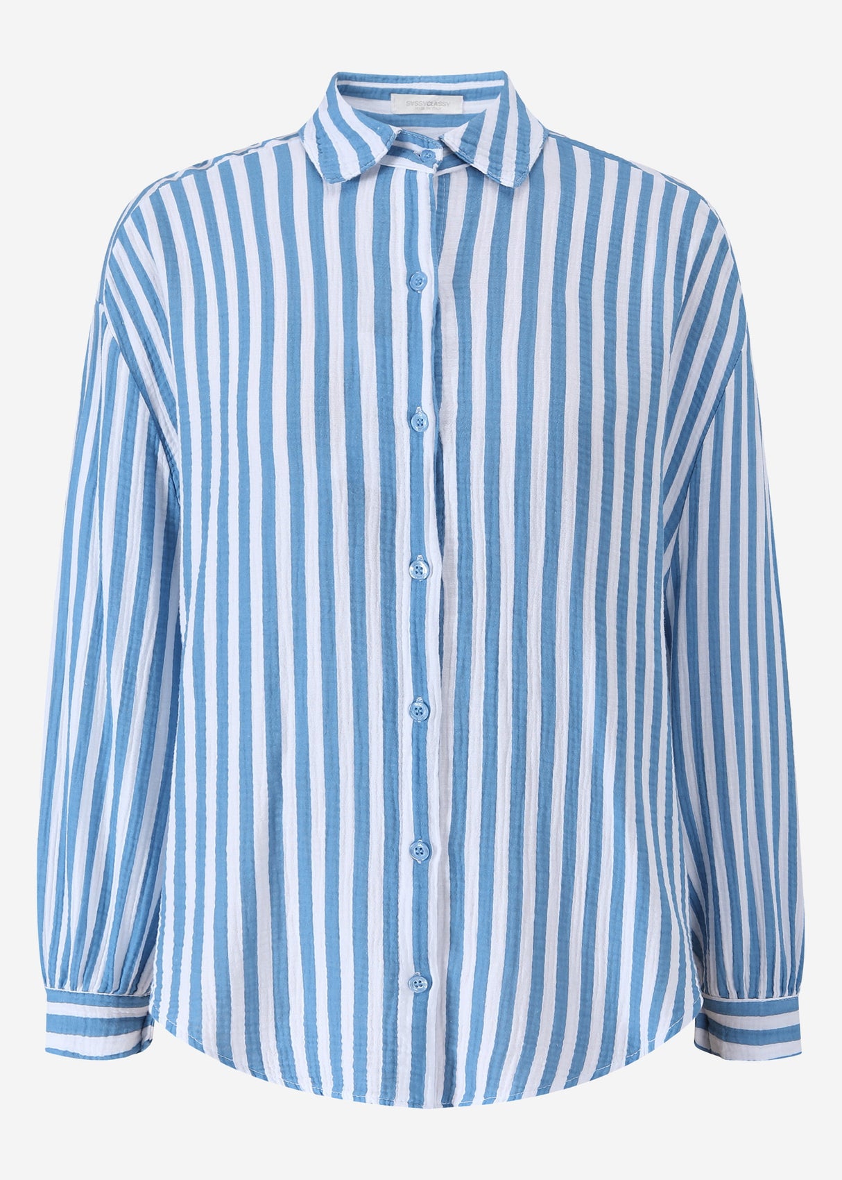 Gestreifte Oversize Musselin Bluse - jeansblau