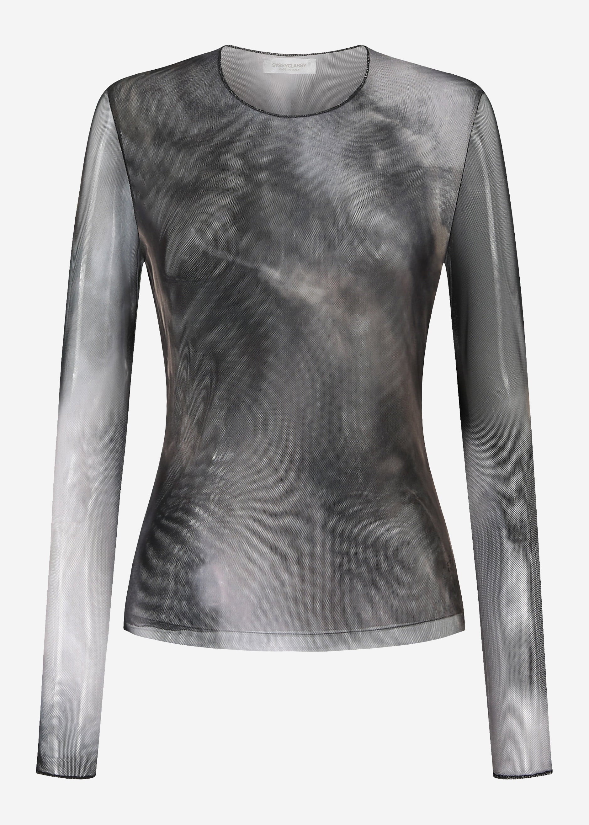 Mesh Langarmshirt mit Print - anthrazit